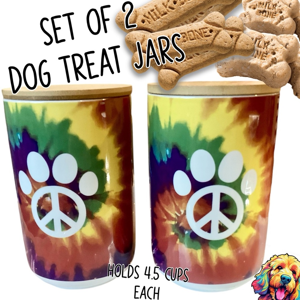 🐶 Set of 2 Ceramic Dog Treat Jars